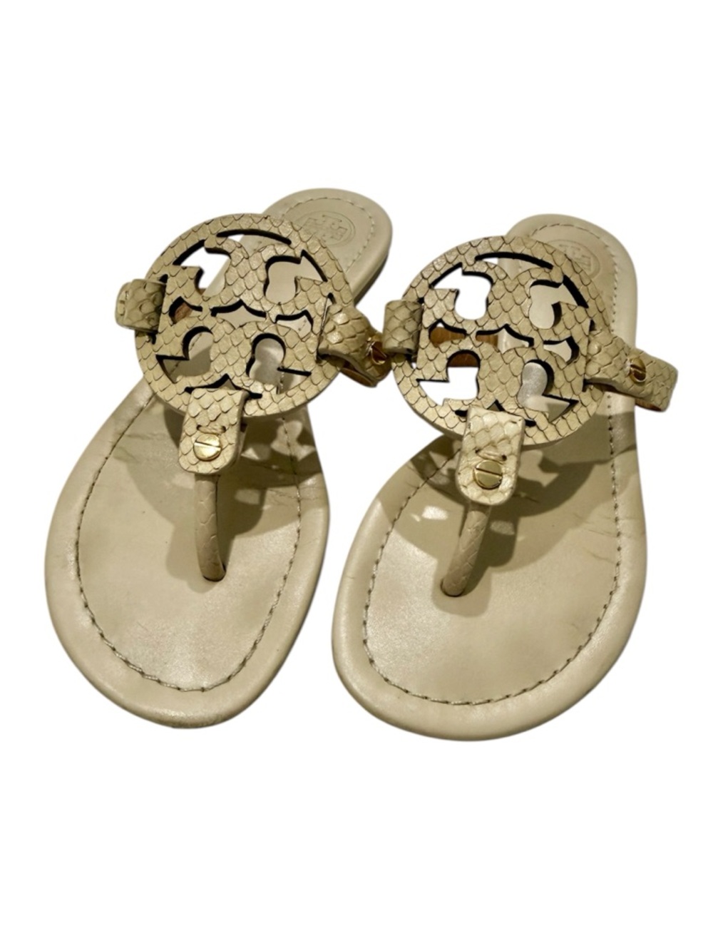 Tory Burch Beige Miller Leather Thong Sandals